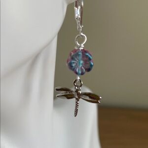 HAND CRAFTED DRAGONFLY EARRINGS WITH REVERSIBLE CZECH GLASS FLOWERS